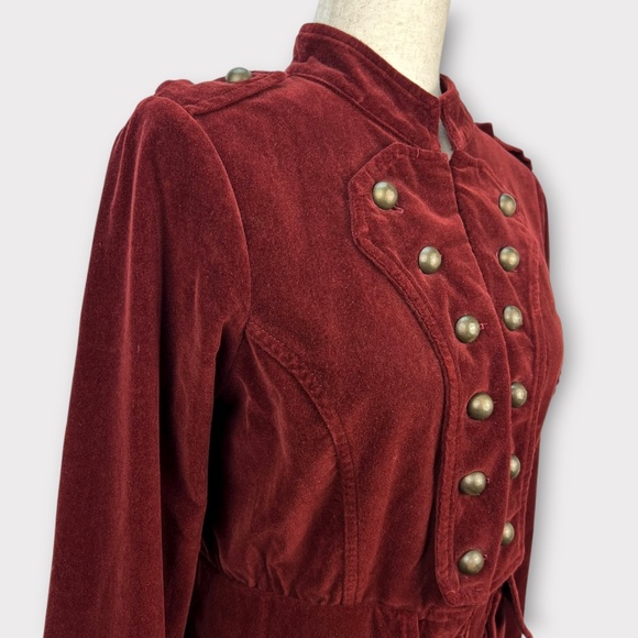 VINTAGE Ivy Jane Velvet Military Jacket Women Burgundy Steampunk Dark Academia - Picture 2 of 13